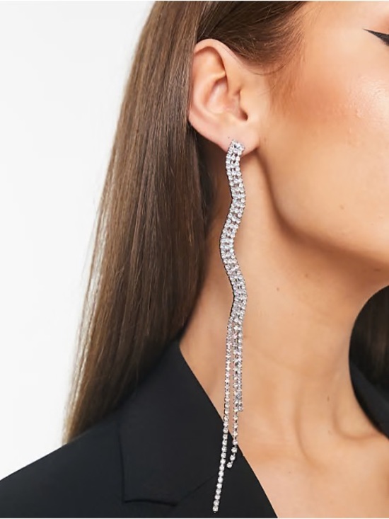 ASOS Jewelry - ASOS Silver Crystal Wave Drop Earrings